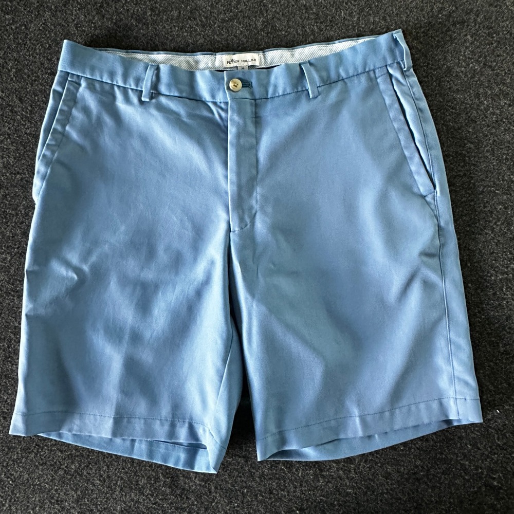 Peter Millar Mens 34 Blue Performance Golf Shorts Flat Front Polyester